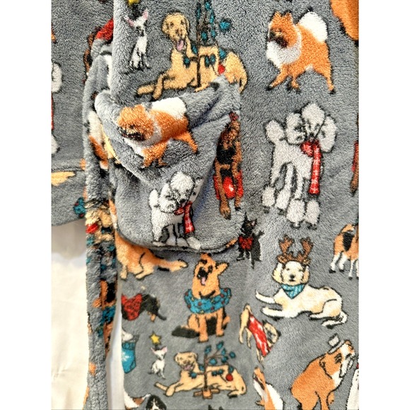 Vera Bradley Women's 2X/3X  Hooded Fleece Tie Robe Grey Holiday Dog Show - Picture 6 of 11